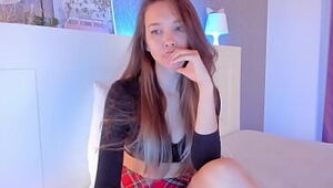 Super Sumptuous Brown-haired Teenage Camgirl In School gal Apparel