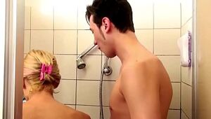 German Step-Mom help Son-in-law in Bathroom and Entice to Smash