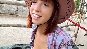 Sandy-haired teen boinking on the country outdoor pov